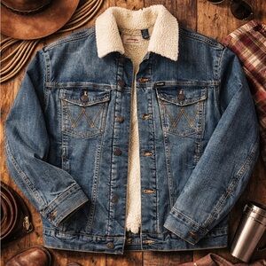 Wrangler Sherpa Lined Denim Jacket • Men’s Large VTG EUC Trucker Jean